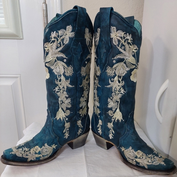 Corral A4361 Women's Navy Floral Embroidered Cowgirl Boots Size 5 - Picture 8 of 16